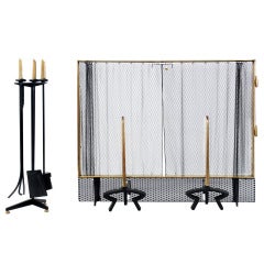 Retro Fireplace Set in Brass and Wrought-iron by Donald Deskey