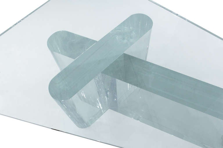 American Sculptural Thick Lucite Coffee Table by Lion in Frost For Sale