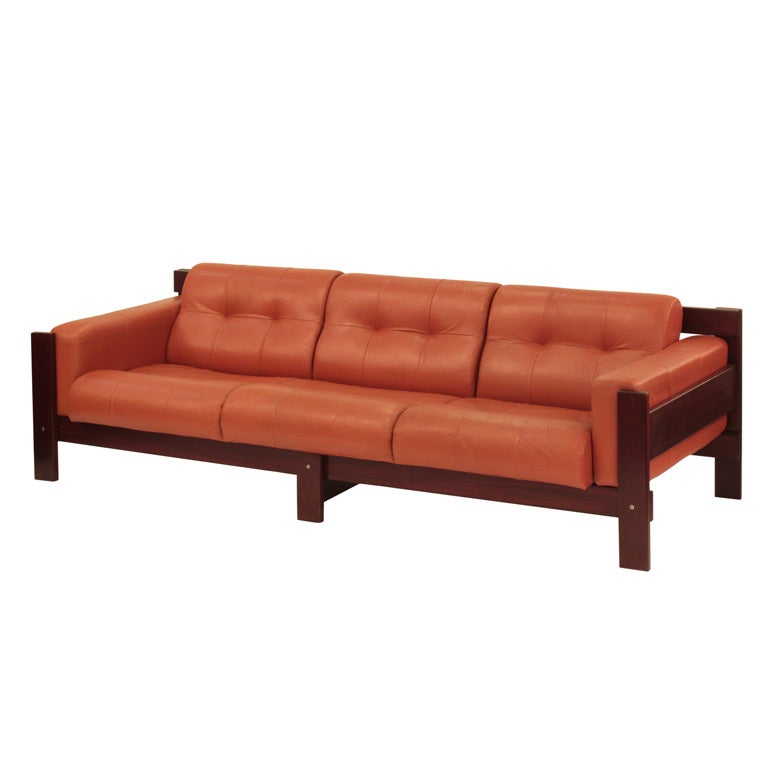 Sofa in Rosewood and Leather by Percival Lafer