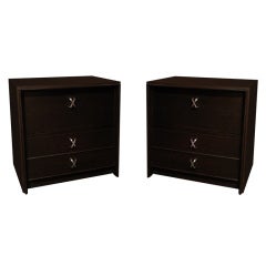 Pair of Elegant Bedside Tables with X Pulls by Paul Frankl