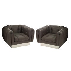 Pair of Chic Large Leather Club Chairs by Pace Collection