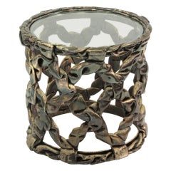 Round Side Table in Molded Black Resin with Gold Patination