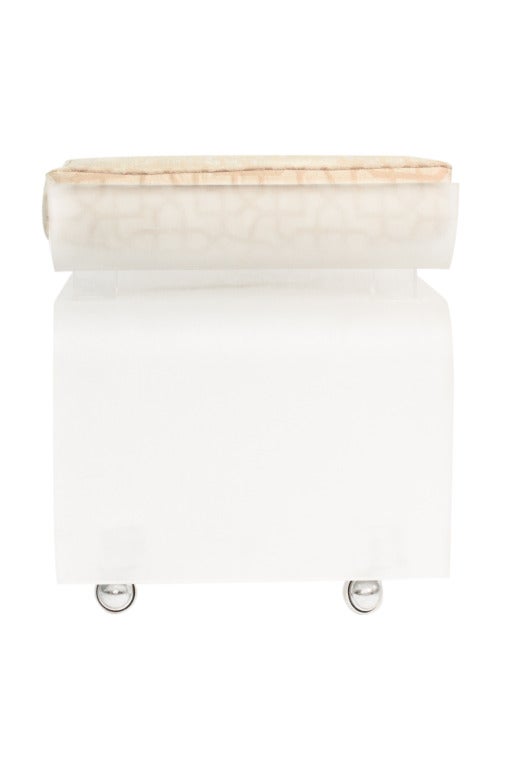 Bench on Castors in Sand-Blasted Lucite with Cushion