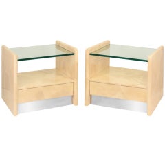 Pair of Bedside Tables in Goat Skin Lacquer by Karl Springer