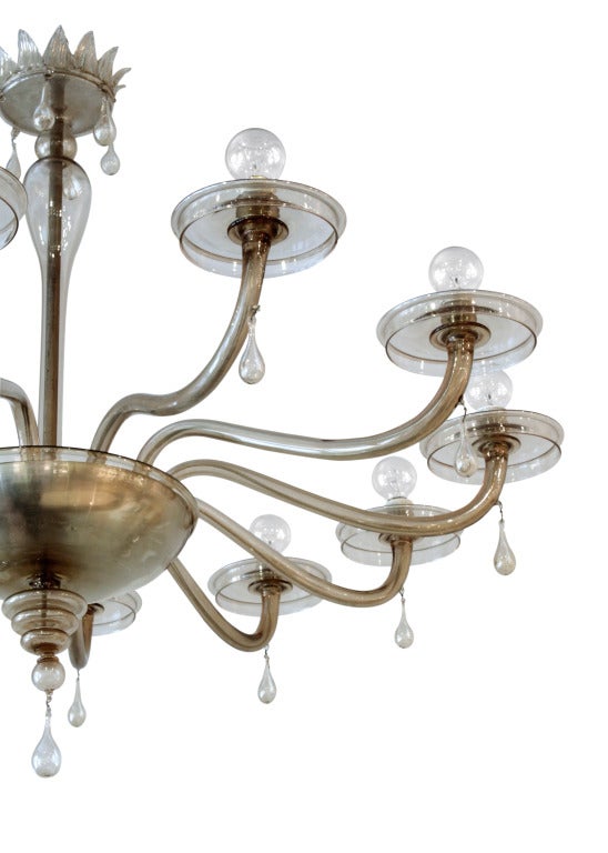 Italian Large and Exceptional Hand-blown Glass Chandelier by Venini
