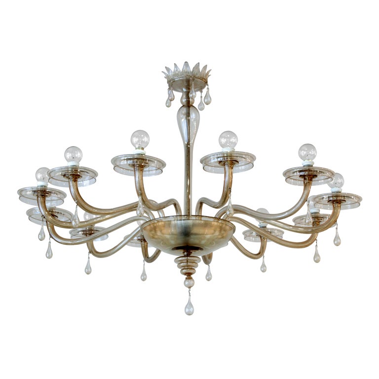 Large and Exceptional Hand-blown Glass Chandelier by Venini