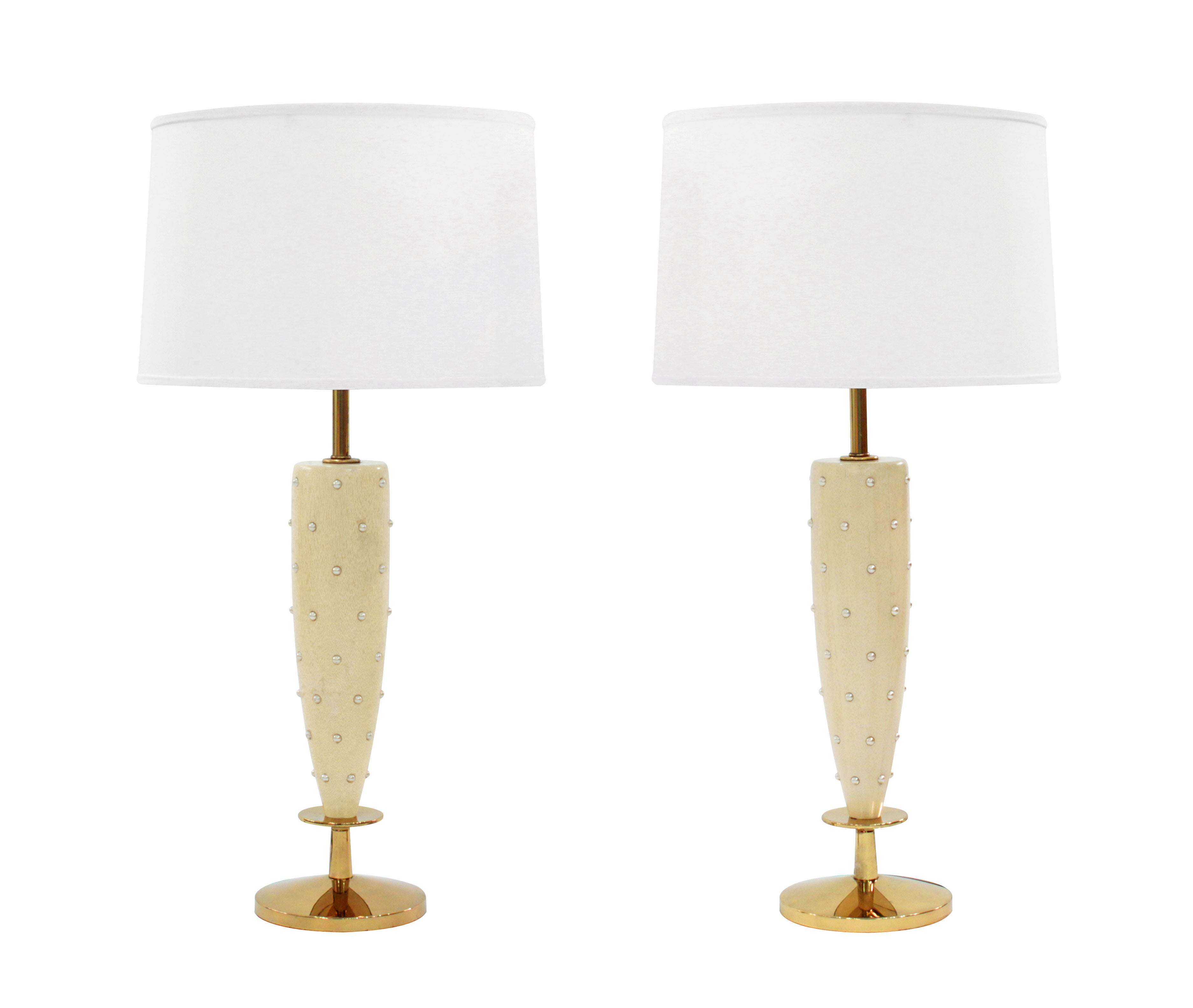 Pair of Elegant Studded Table Lamps by Tommi Parzinger