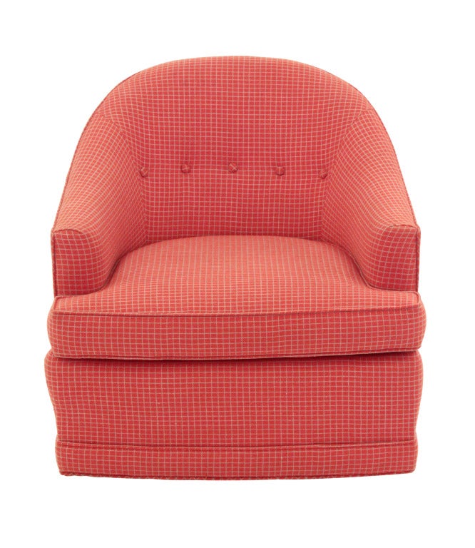 Pair Of Chic Round Back Swivel Lounge Chairs At 1stdibs Pair Of Chic Round Back Swivel Lounge Chairs Upholstered In Graphic Fabric American 1960 S