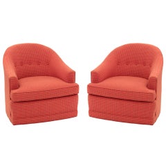 Pair of Chic Round Back Swivel Lounge Chairs