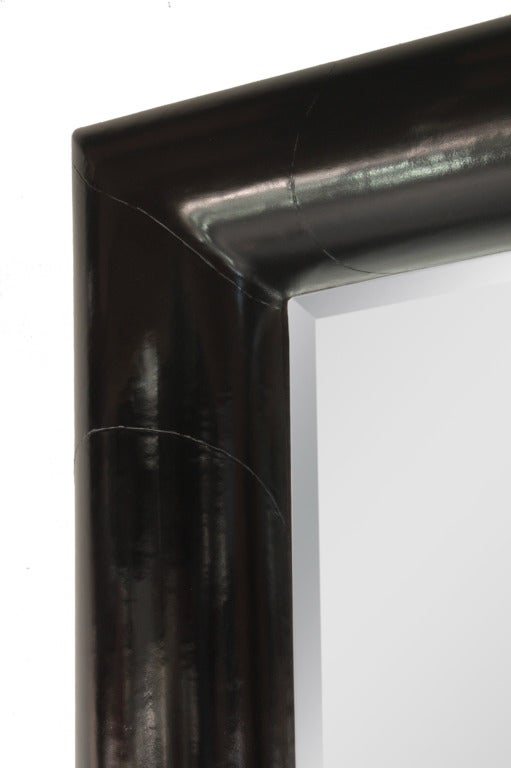 "Half Round Molding Mirror" Covered in Leather by Karl Springer