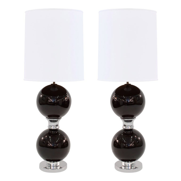 Pair of Large Brown Sphere Table Lamps For Sale at 1stdibs