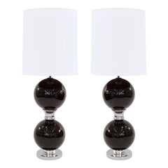 Pair of Large Brown Sphere Table Lamps