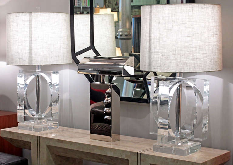 Large and Impressive Pair of Lucite Table Lamps 3
