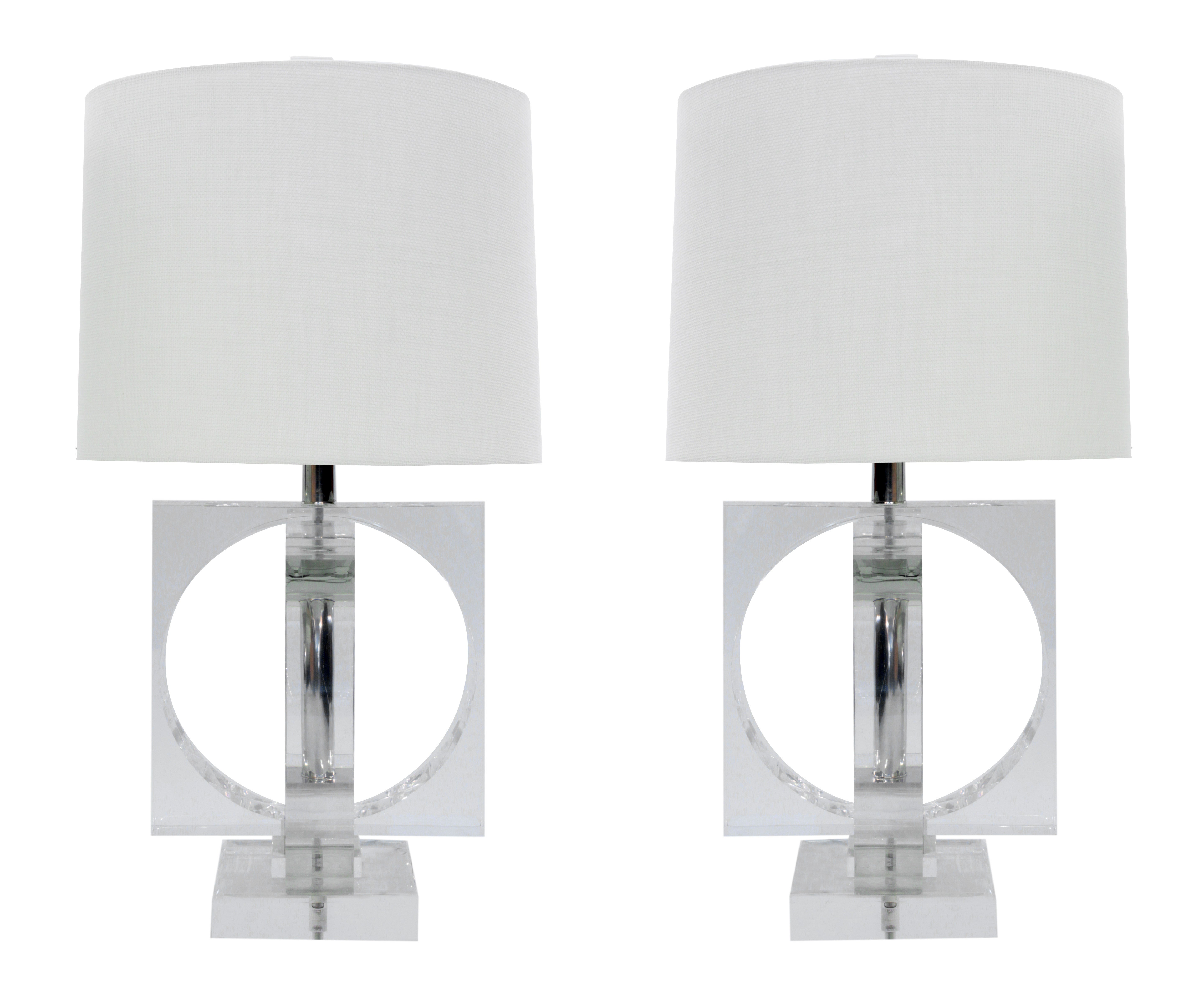 Large and Impressive Pair of Lucite Table Lamps
