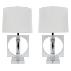 Large and Impressive Pair of Lucite Table Lamps