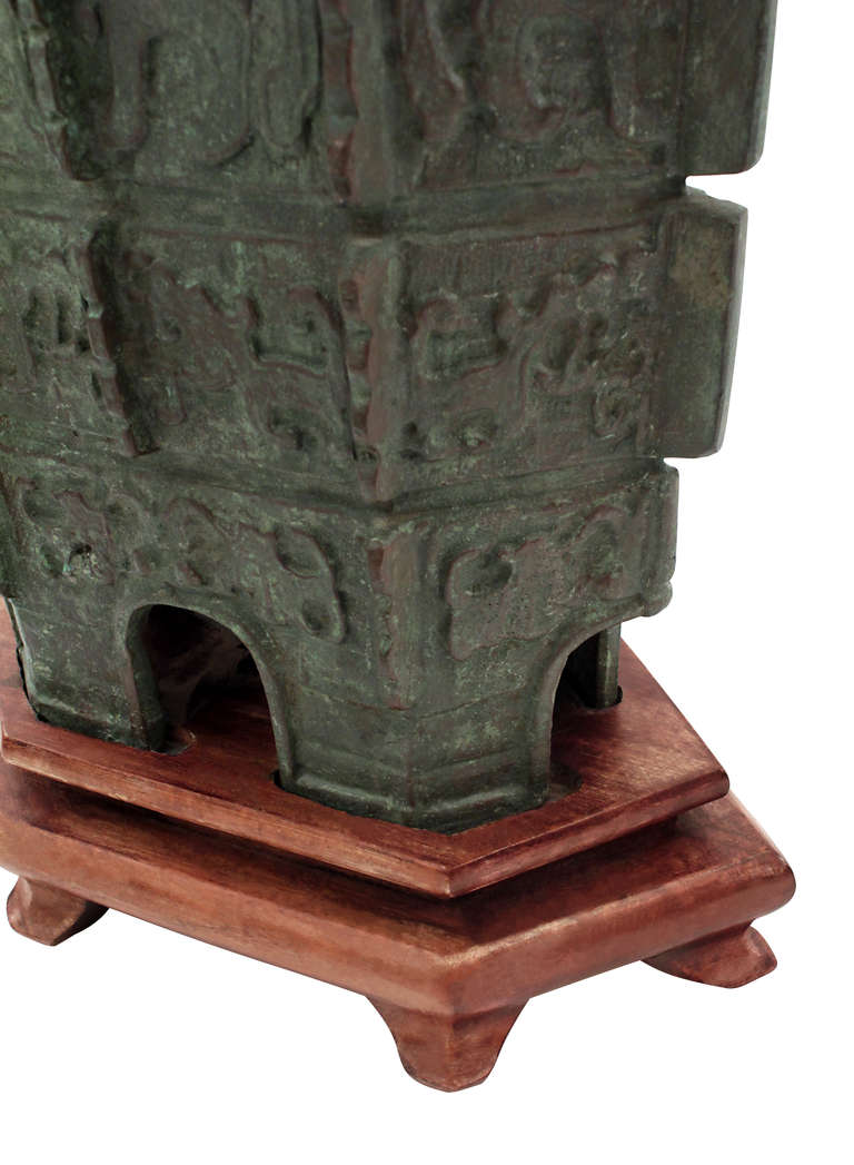 American Pair of Chinese Bronze Urn Table Lamps