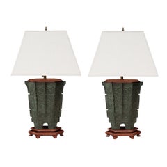Pair of Chinese Bronze Urn Table Lamps