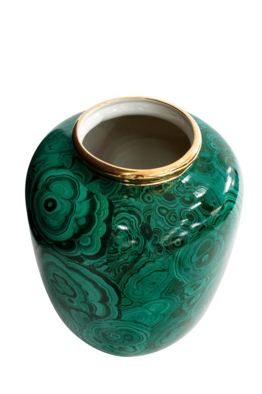 Italian Large Porcelain Vase with Malachite Motif