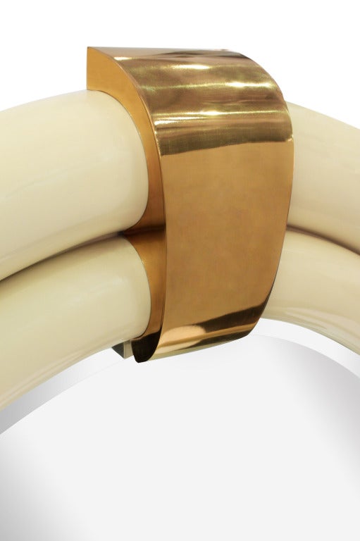 Round Ivory Lacquer Mirror by Jonson and Marcius