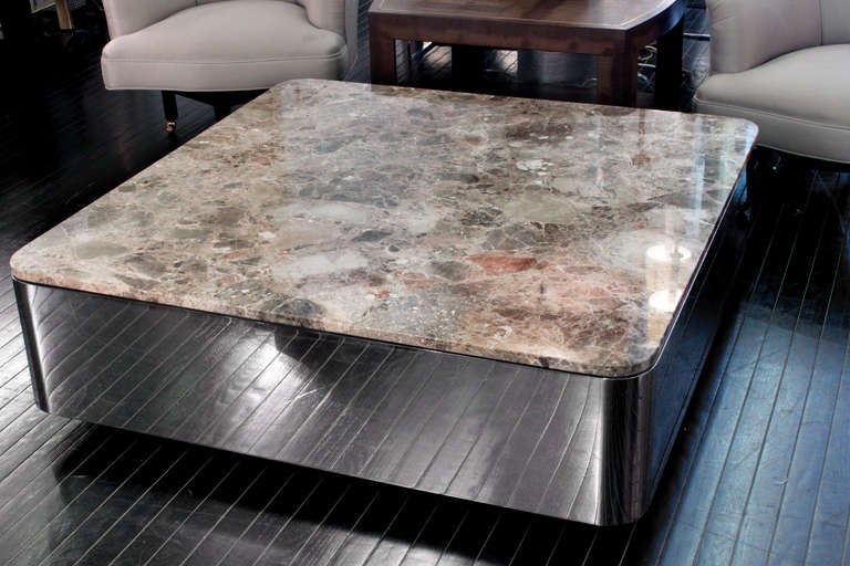 Coffee Table in Polished Steel and Marble by Brueton 1