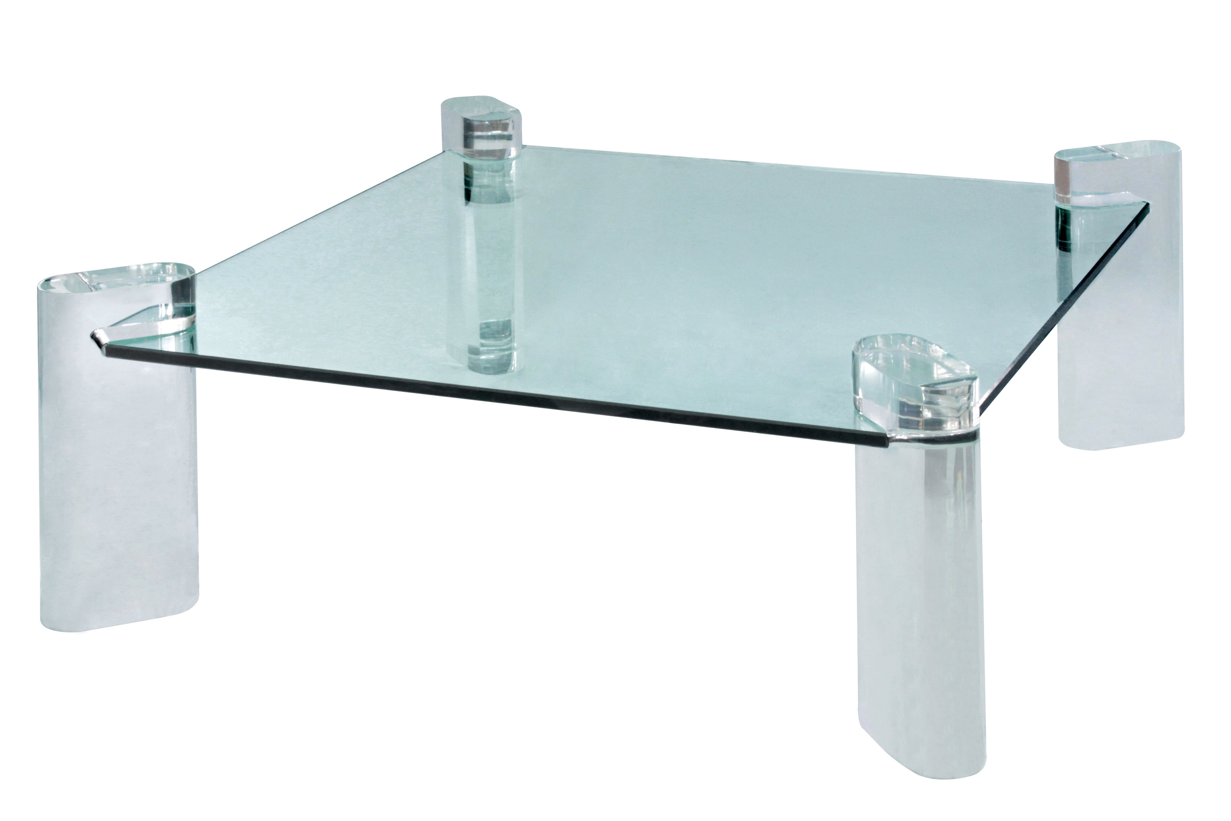 Thick Lucite Leg Coffee Table with Glass Top by Karl Springer