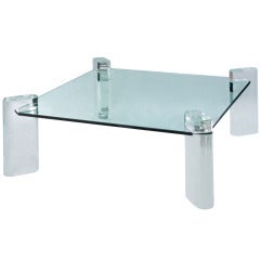 Thick Lucite Leg Coffee Table with Glass Top by Karl Springer