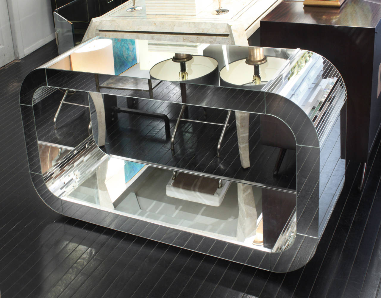 Late 20th Century Elegant Mirrored Console Table with Radius Corners