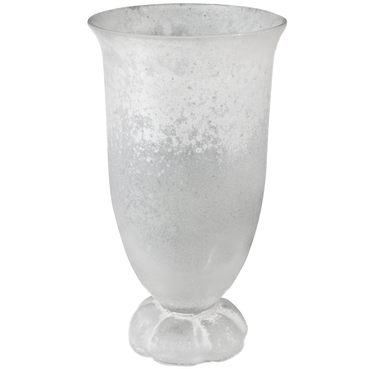 Large Handblown White Glass Urn or Vase with Scavo Finish by Karl Springer