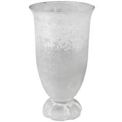 Large Handblown White Glass Urn or Vase with Scavo Finish by Karl Springer