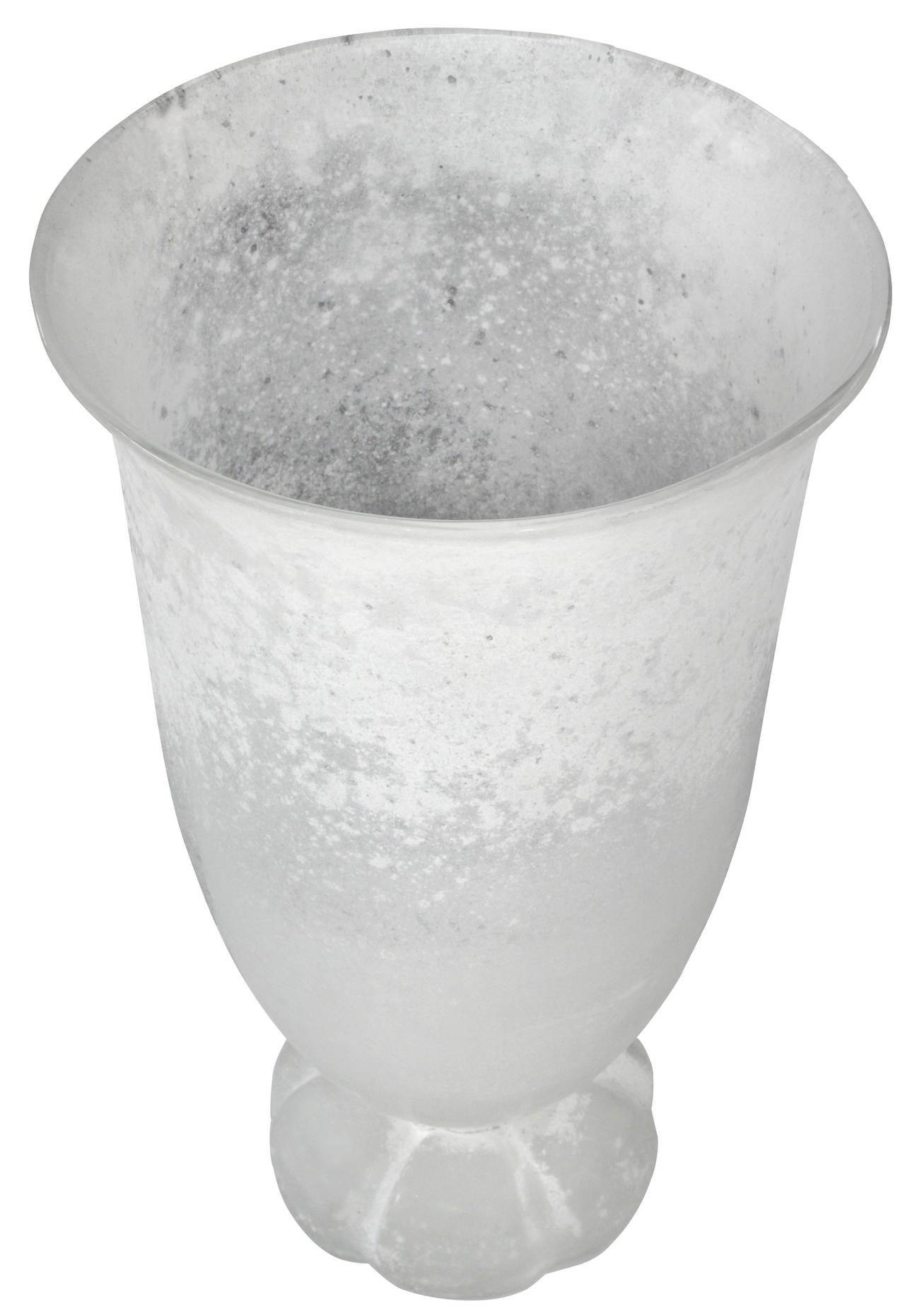 Large handblown glass urn or vase, white glass with Scavo (rough) finish, by Seguso (Murano, Italy) for Karl Springer, American, 1980s.
(Signed âKarl Springerâ on bottom).