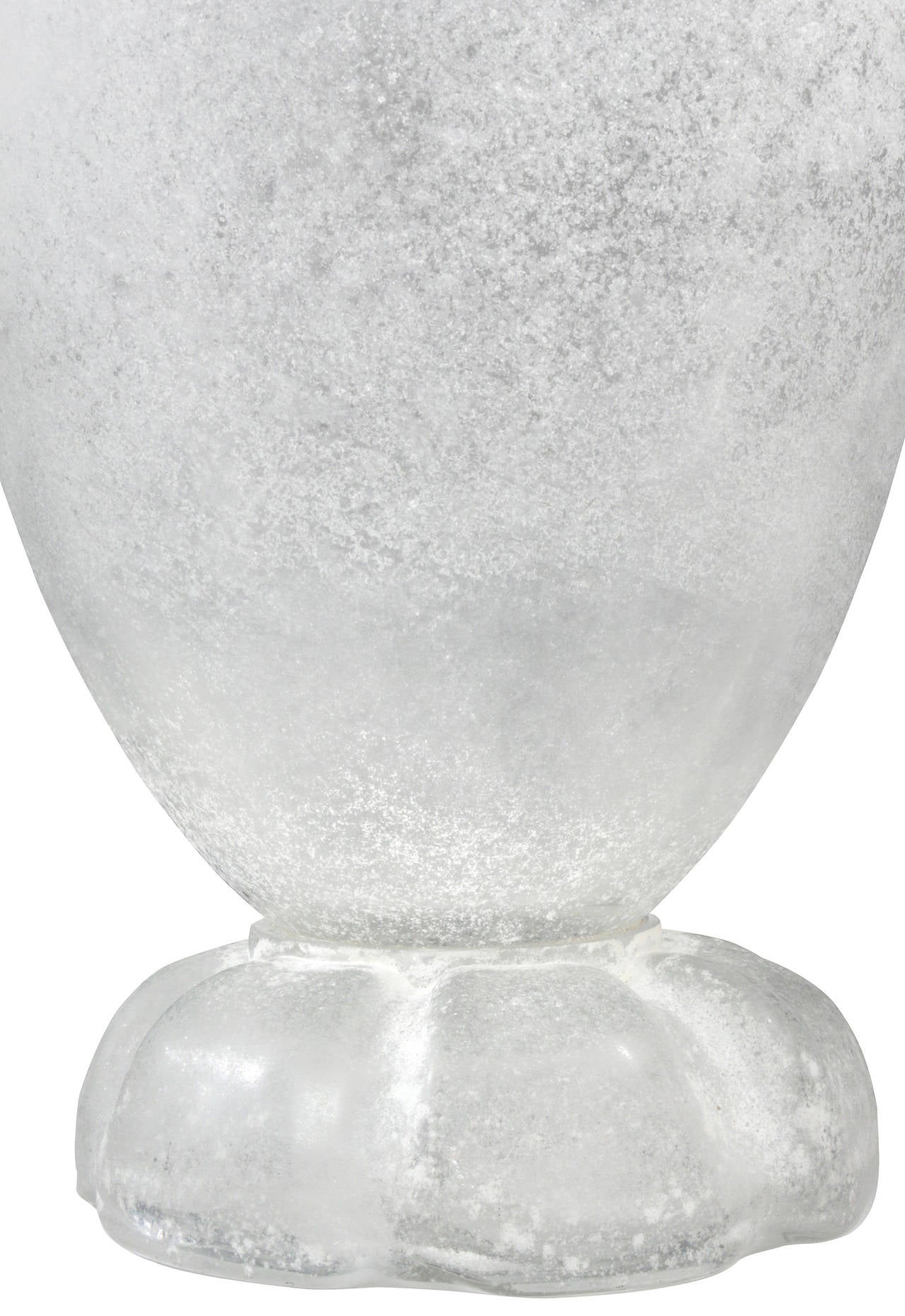 American Large Handblown White Glass Urn or Vase with Scavo Finish by Karl Springer