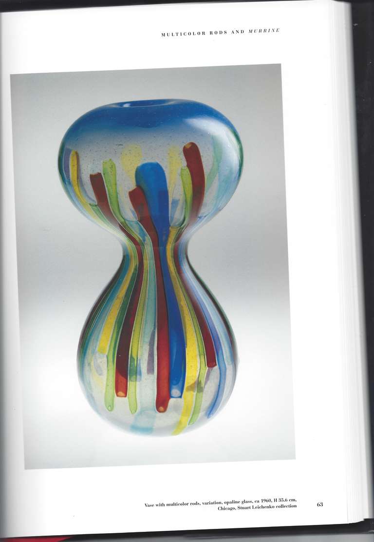 Large Hand-blown Green Glass Vase with Multi-Color Rods by Anzolo Fuga 1