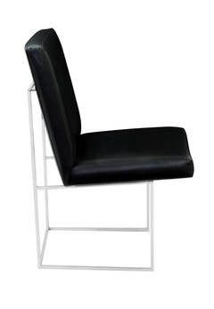 Desk Chair with Architectural Frame and Black Leather by Milo Baughman