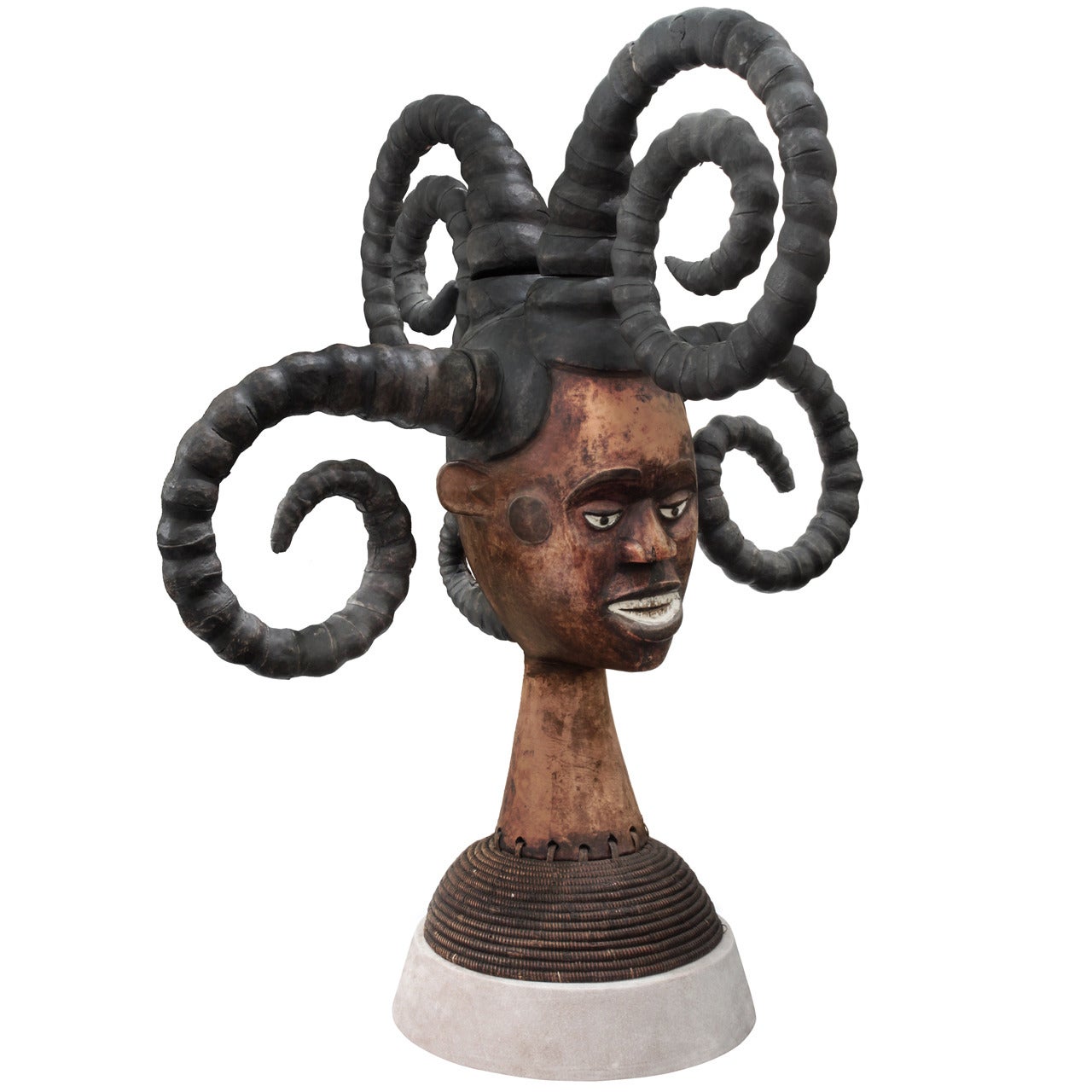 Large Authentic Hand-Carved African Sculpture on Suede Base by Karl Springer