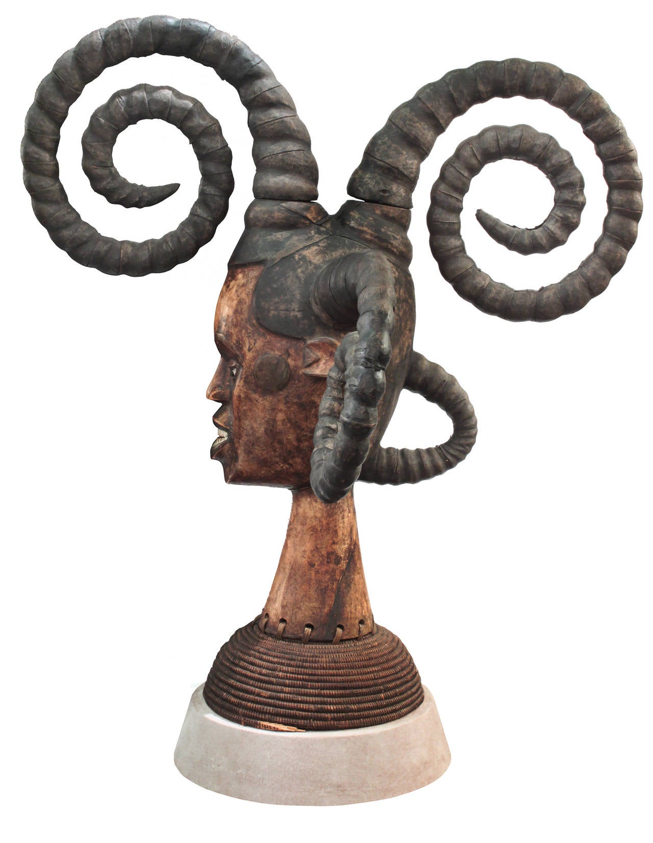 Mid-Century Modern Large Authentic Hand-Carved African Sculpture on Suede Base by Karl Springer