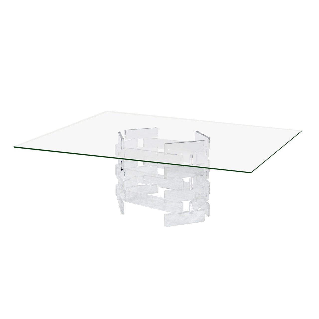 Sculptural Dining Table with Lucite Block Design Base