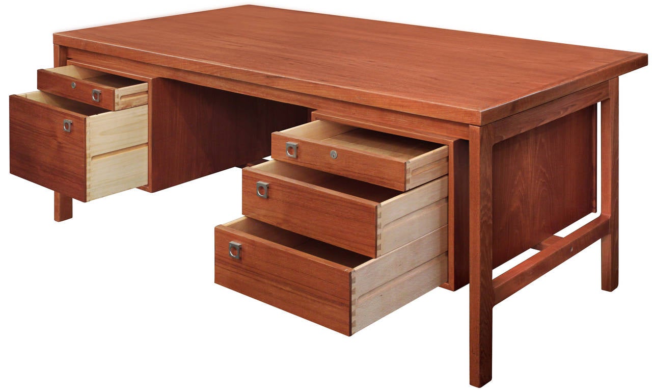 Desk with Sculptural Steel Pulls by H.P. Hansen