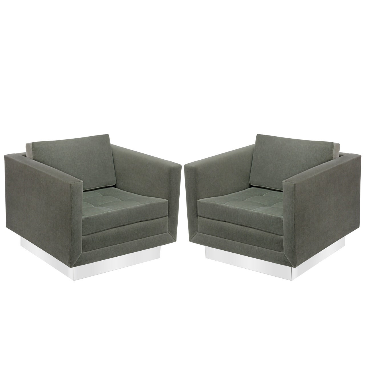 Pair of Clean-Line Club Chairs in Velvet by Harvey Probber