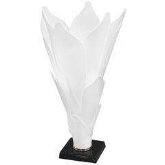 Flower Table Lamp with Molded White Lucite Petals by Rougier