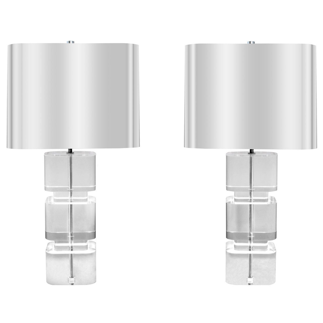 Pair of Stunning Lucite and Stainless Steel Lamps by Karl Springer