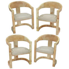 Set of Four "Onassis Chairs" in Lacquered Goatskin by Karl Springer