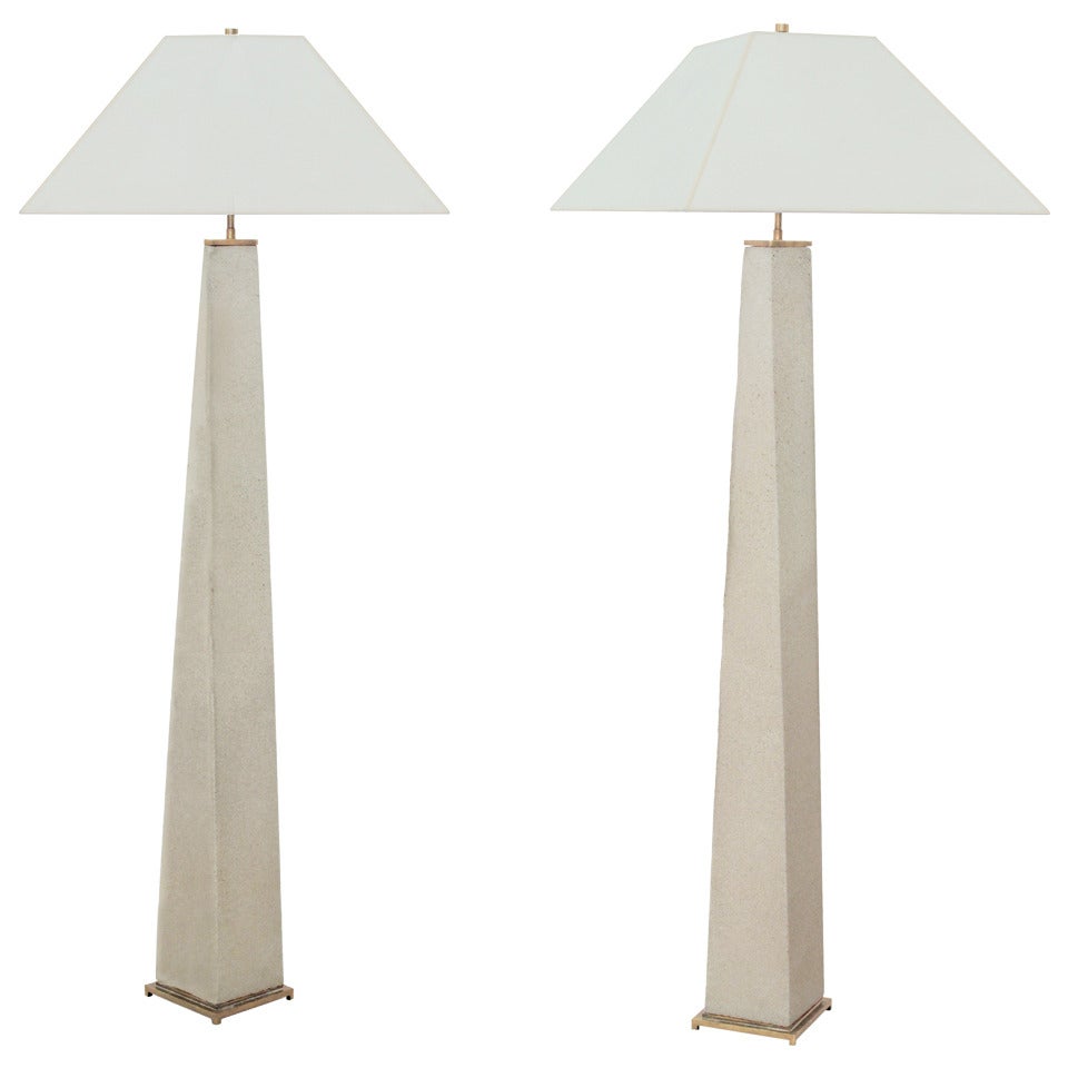 Pair of "JMF Floor Lamps" in Sandstone by Karl Springer