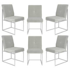 Set of Six Dining Chairs with Architectural Chrome Frames by Milo Baughman