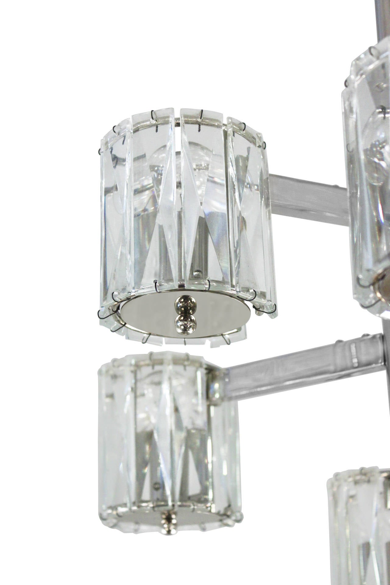 Mid-Century Modern Chandelier in Chrome with Six Arms and Cut Crystals by Lobmeyr