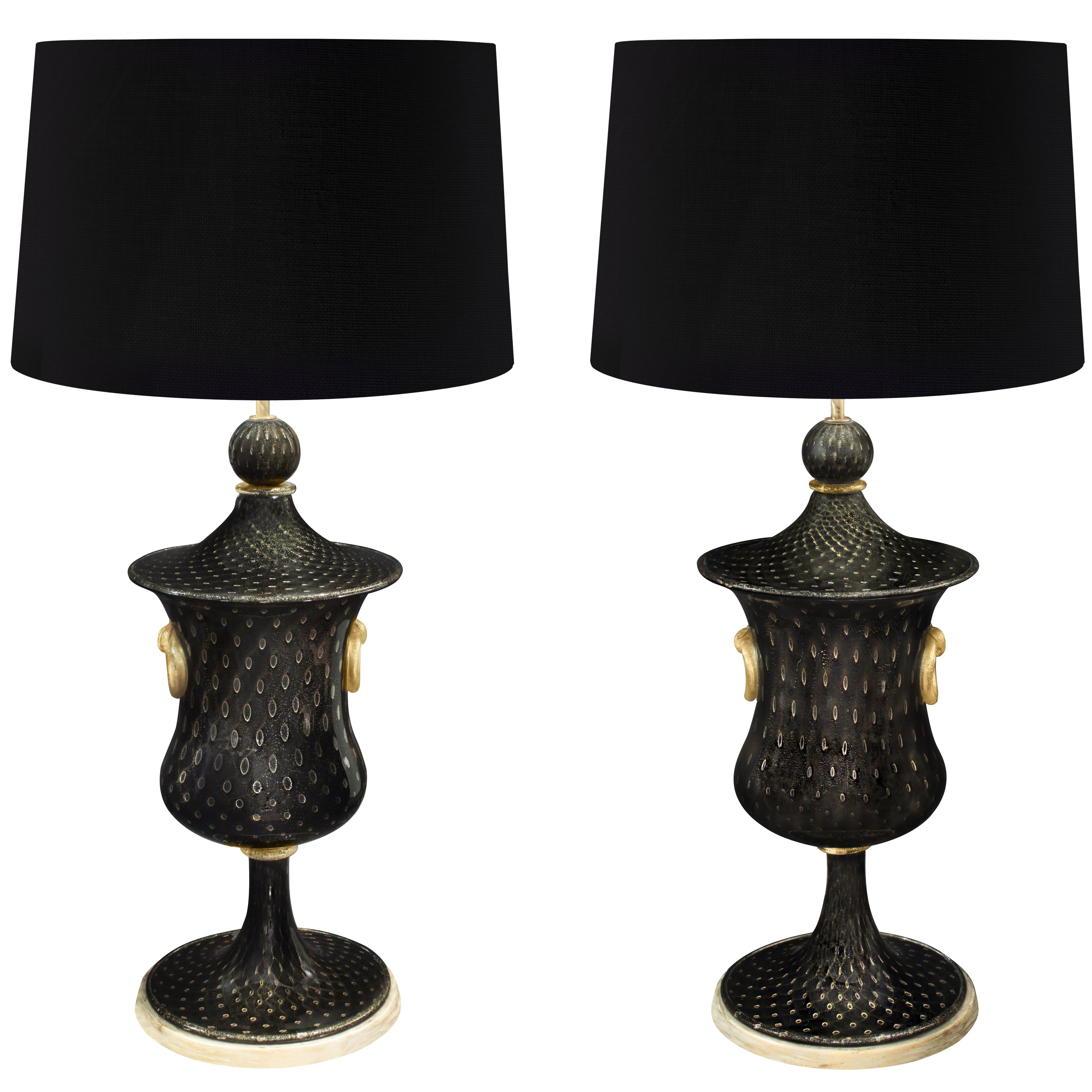 Barovier & Toso Pair of Monumental Handblown Glass Table Lamps, 1940s