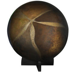 Large Bronze Orb Sculpture with Incised Textural Decoration by Karl Springer