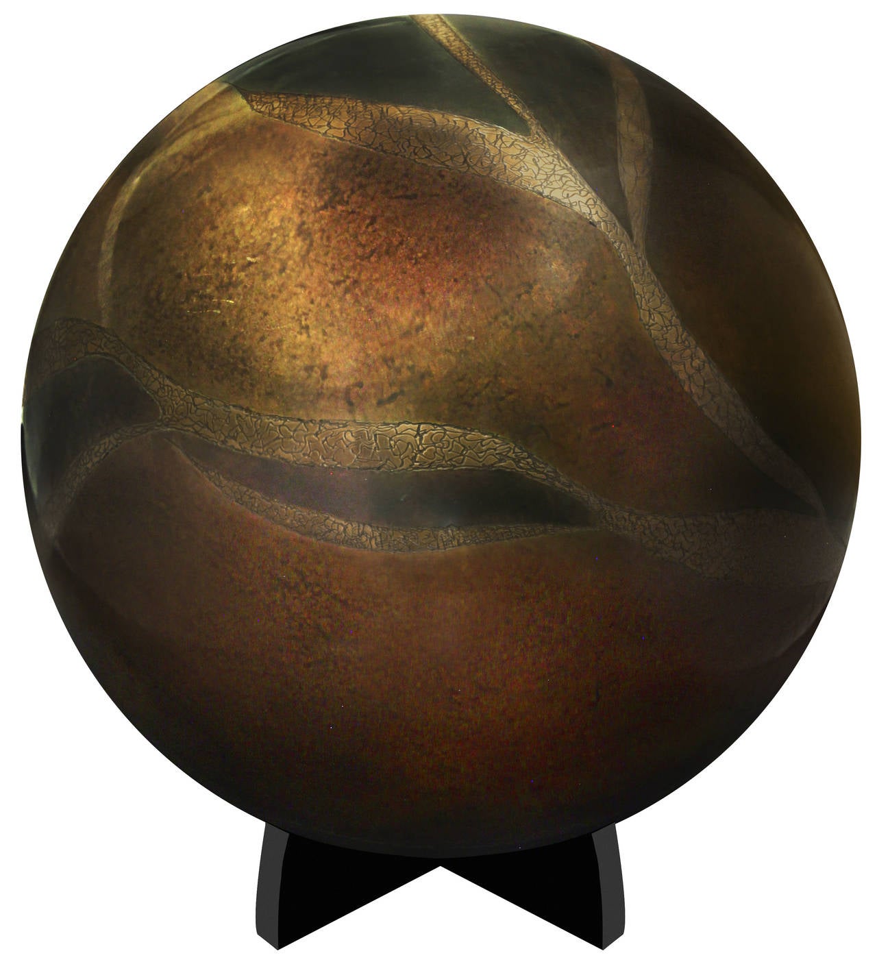 Mid-Century Modern Large Bronze Orb Sculpture with Incised Textural Decoration by Karl Springer