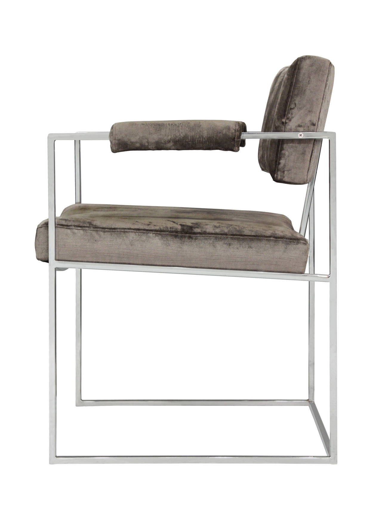 Mid-Century Modern Pair of Chic Chairs with Chrome Frames by Milo Baugman