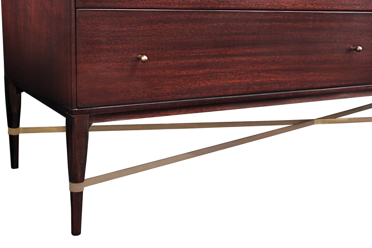 Mid-Century Modern Chest of Drawers with Brass Pulls and X Stretcher by Paul McCobb