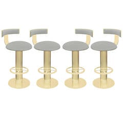 Set of Four "Excalibur Bar Stools" in Channeled Brass by Design For Leisure